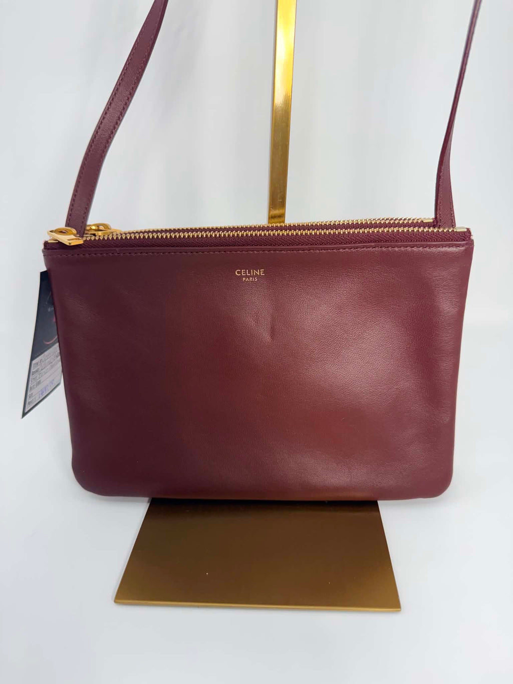 Celine Lambskin Small Trio Crossbody Bag Burgundy