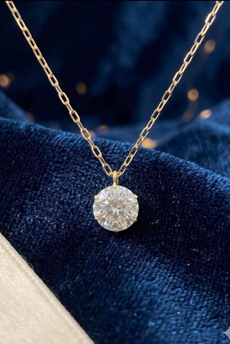 Solitaire Diamond Necklace with Chain 18K Yellow Gold