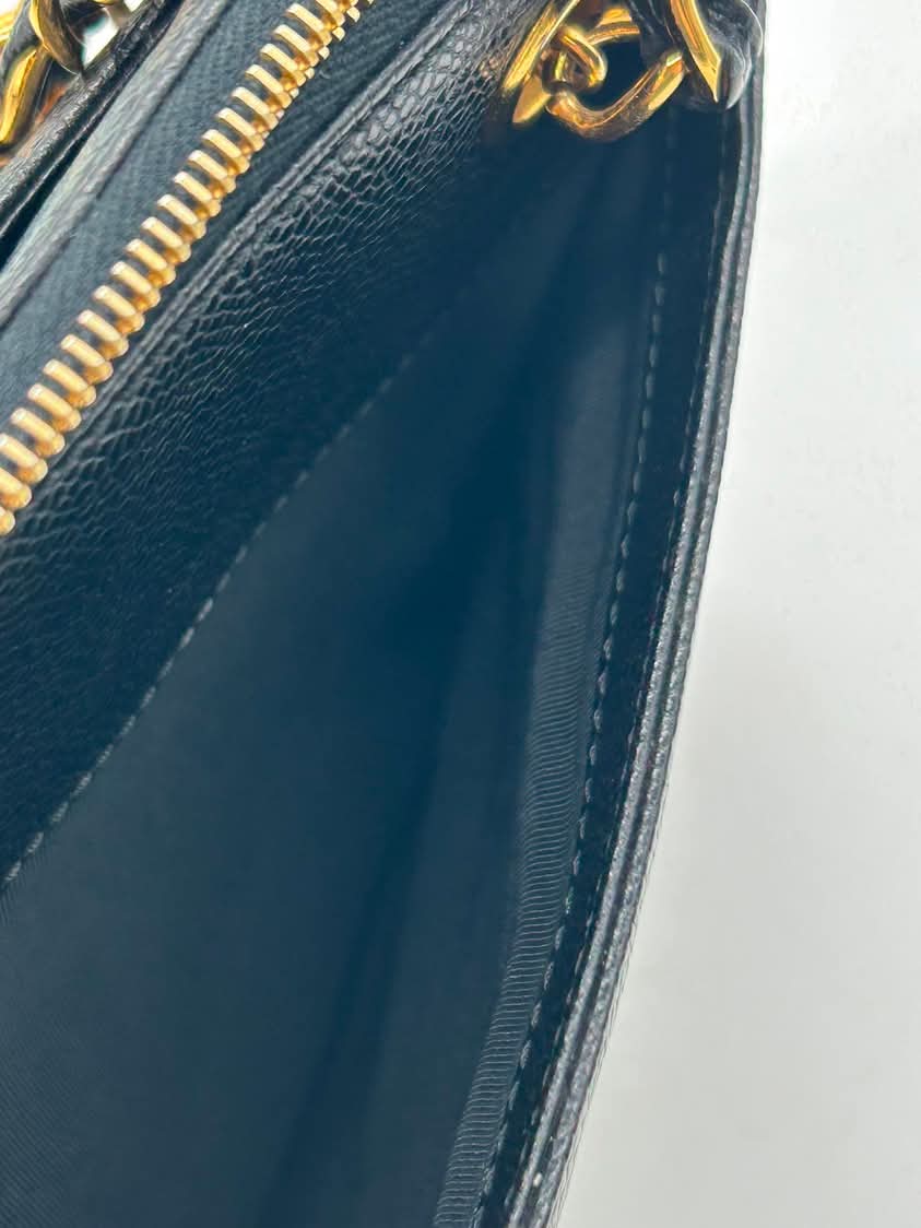 Chanel Caviar Embroidered Logo Shoulder Bag Black