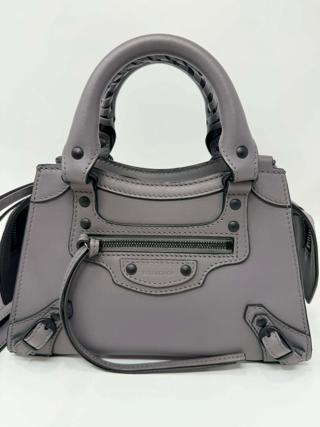Balenciaga Smooth Calfskin Neo Classic Silver Hardware Mini City Grey