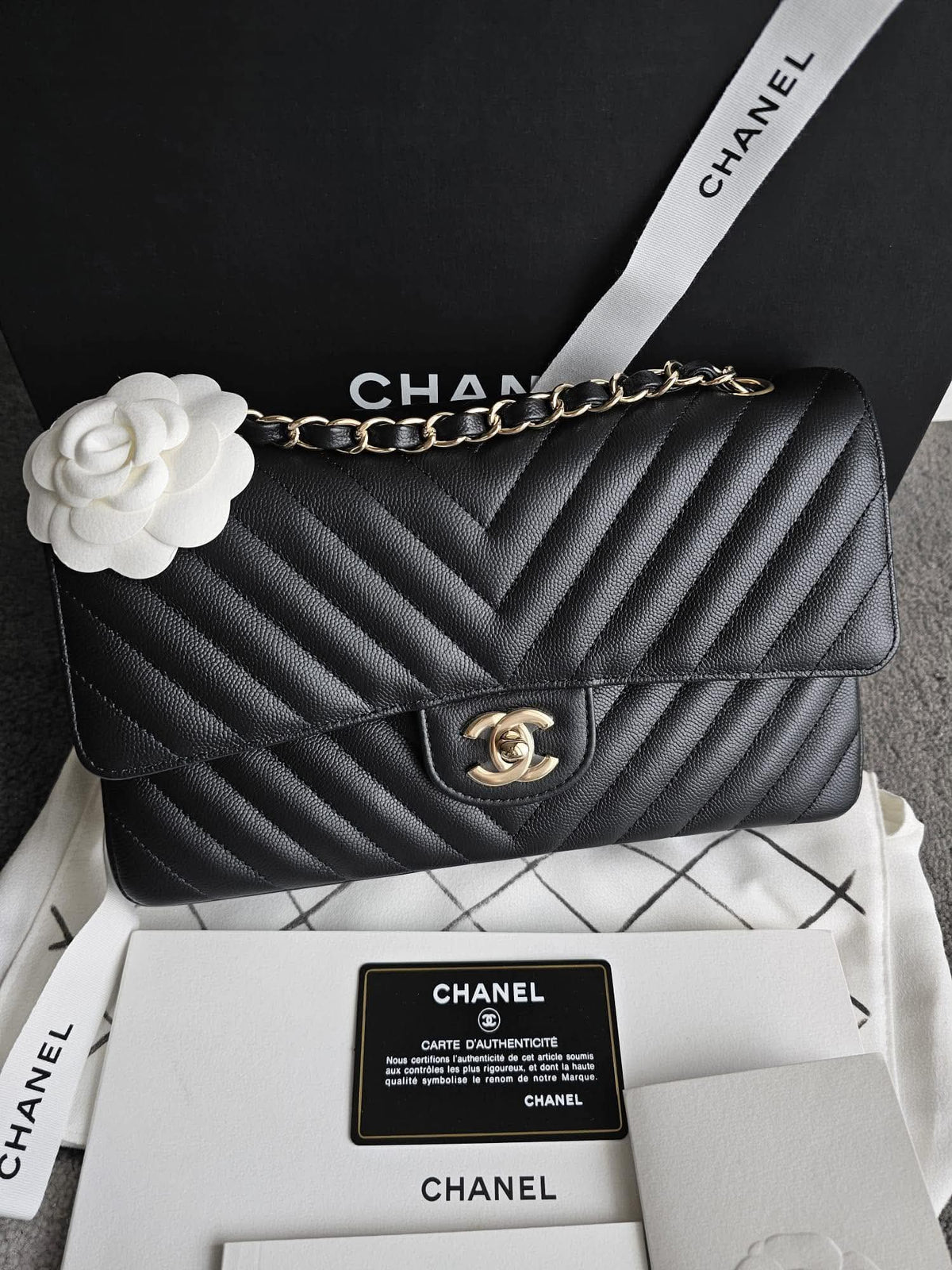 Chanel Classic Double Flap Bag Chevron Caviar Medium