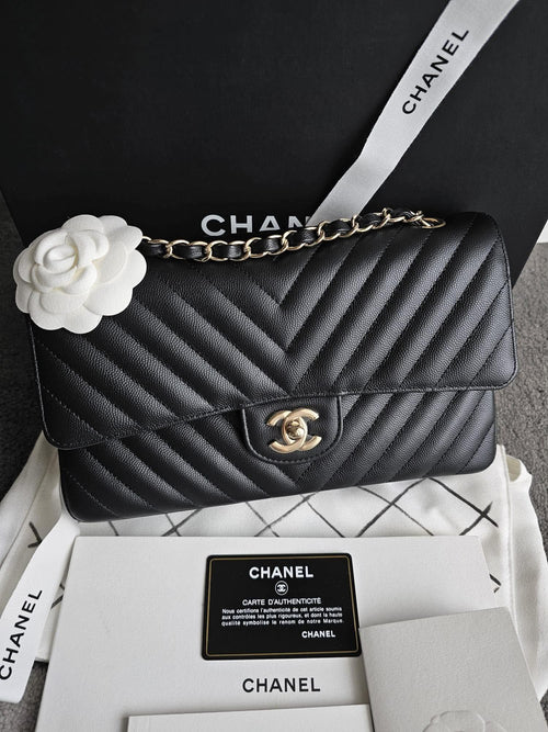 Chanel Classic Double Flap Bag Chevron Caviar Medium