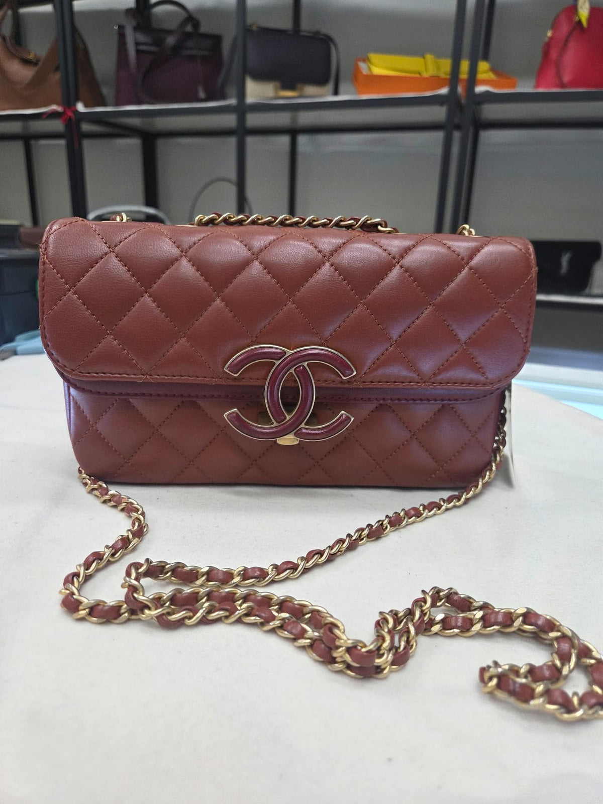 Chanel Red Lambskin CC Chic Flap Bag