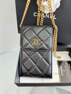 Chanel Quilted Lacquered Chain Phone Holder in Lambskin