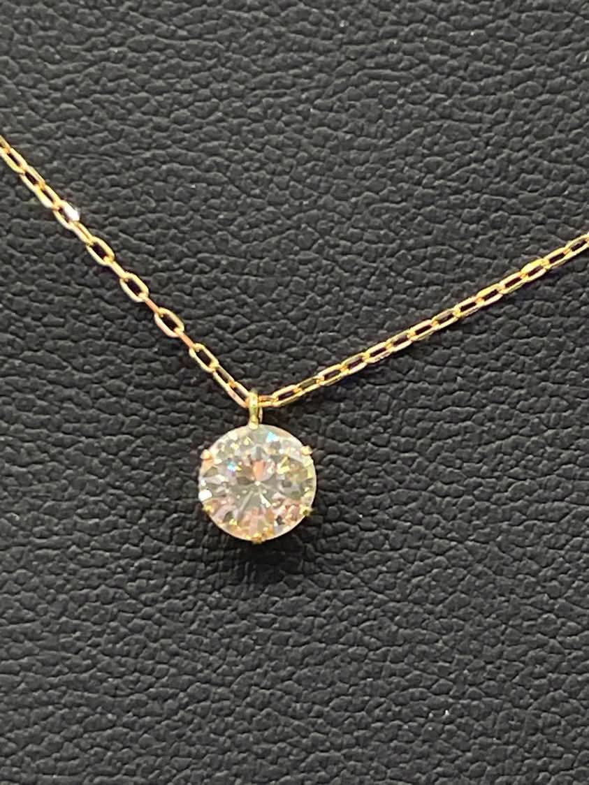 Solitaire Diamond Necklace with Chain 18K Yellow Gold
