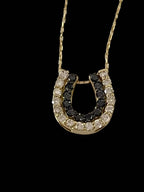 Black and White Diamond Horseshoe in 18K Yellow Gold with Chain