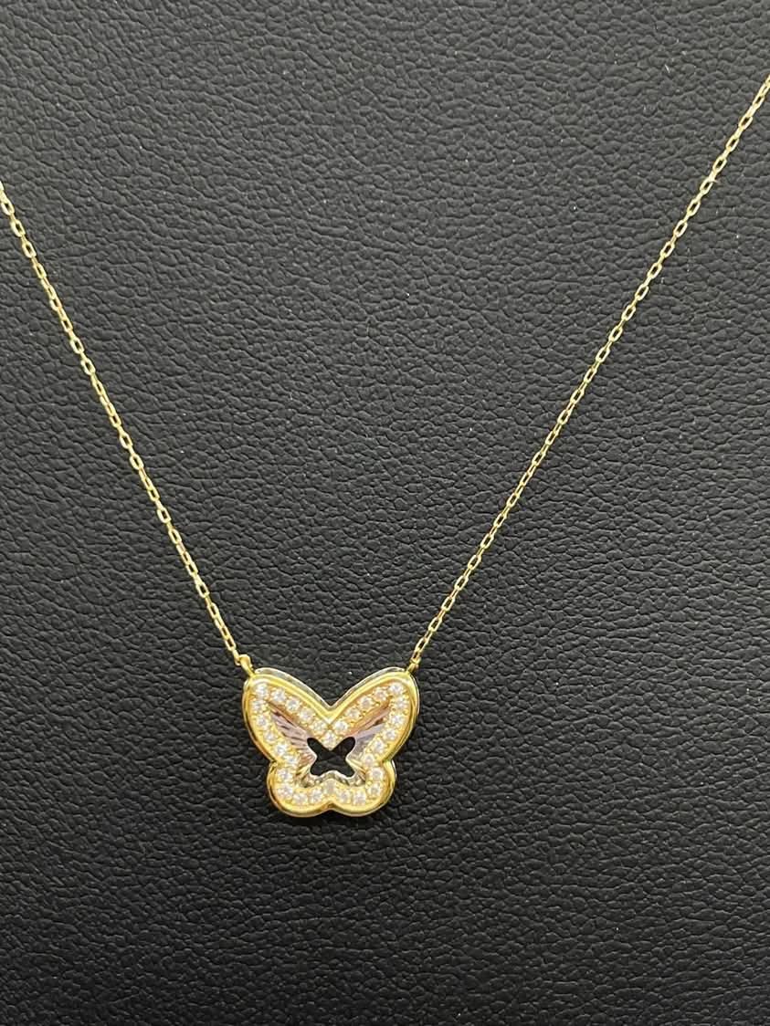 Butterfly Diamond and 18K Yellow Gold Necklace