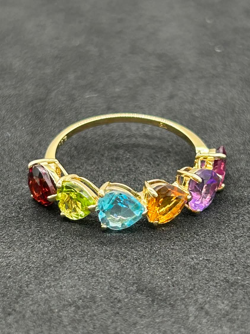 Multi-colored Gems 18K Yellow Gold Ring in Size 6