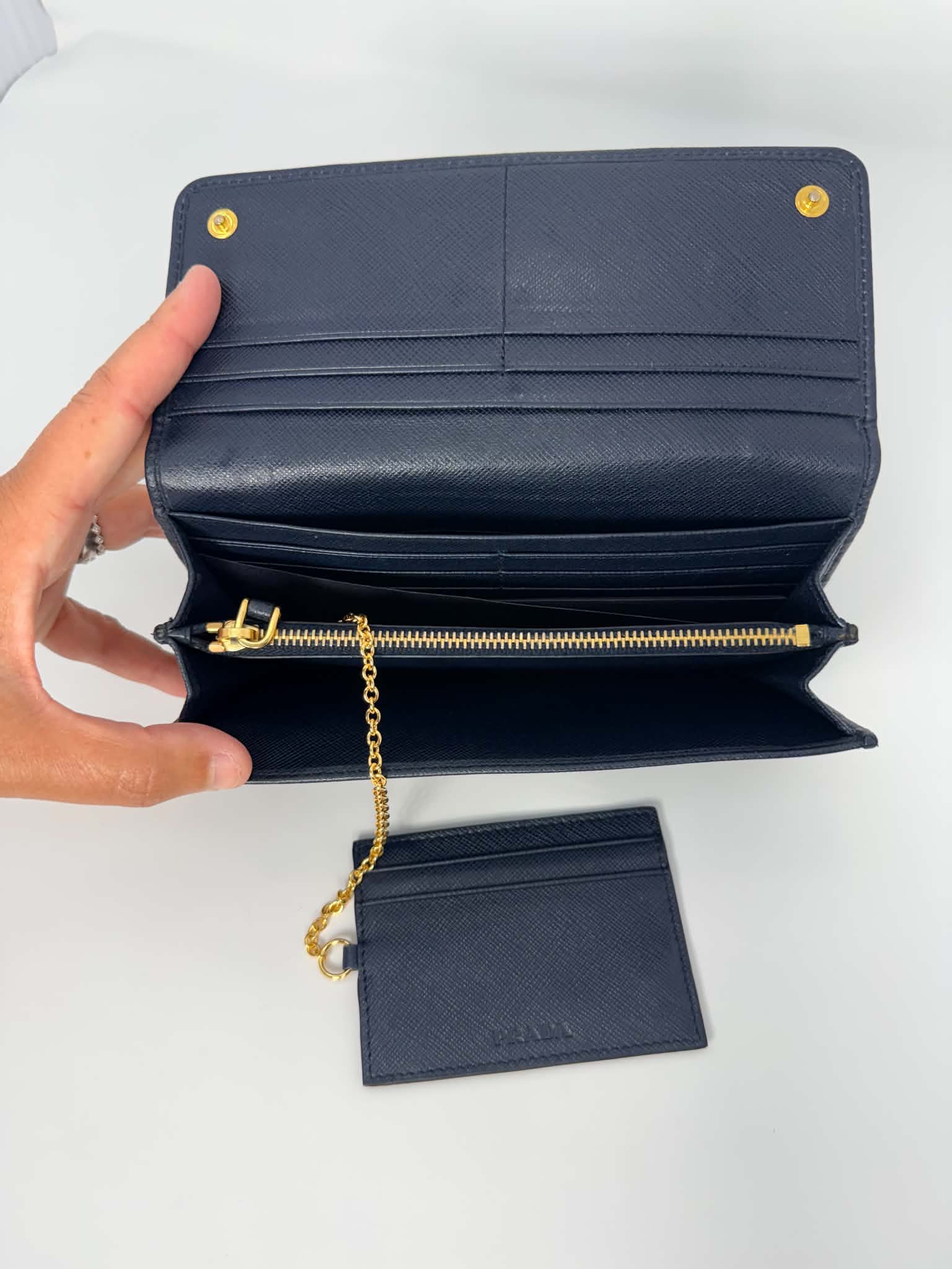 Prada Tessuto Saffiano Triangle Logo Continental Flap Travel Wallet Black