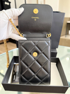 Chanel Quilted Lacquered Chain Phone Holder in Lambskin