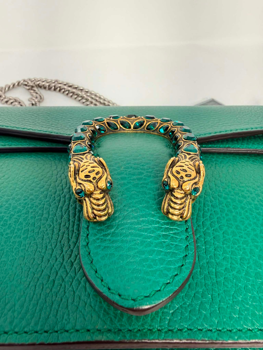 Gucci Dollar Calfskin Crystal Small Dionysus Shoulder Bag Emerald