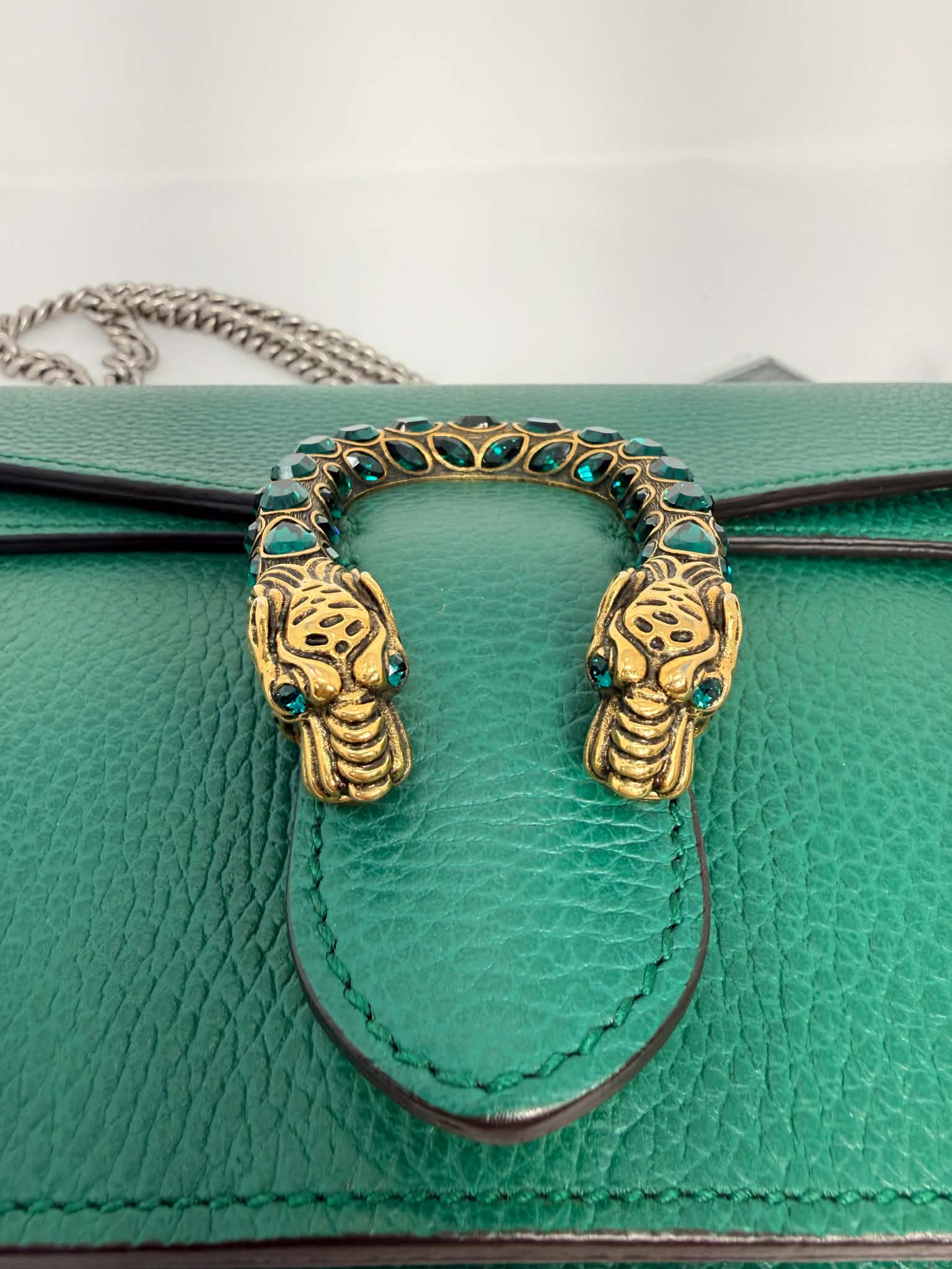 Gucci Dollar Calfskin Crystal Small Dionysus Shoulder Bag Emerald