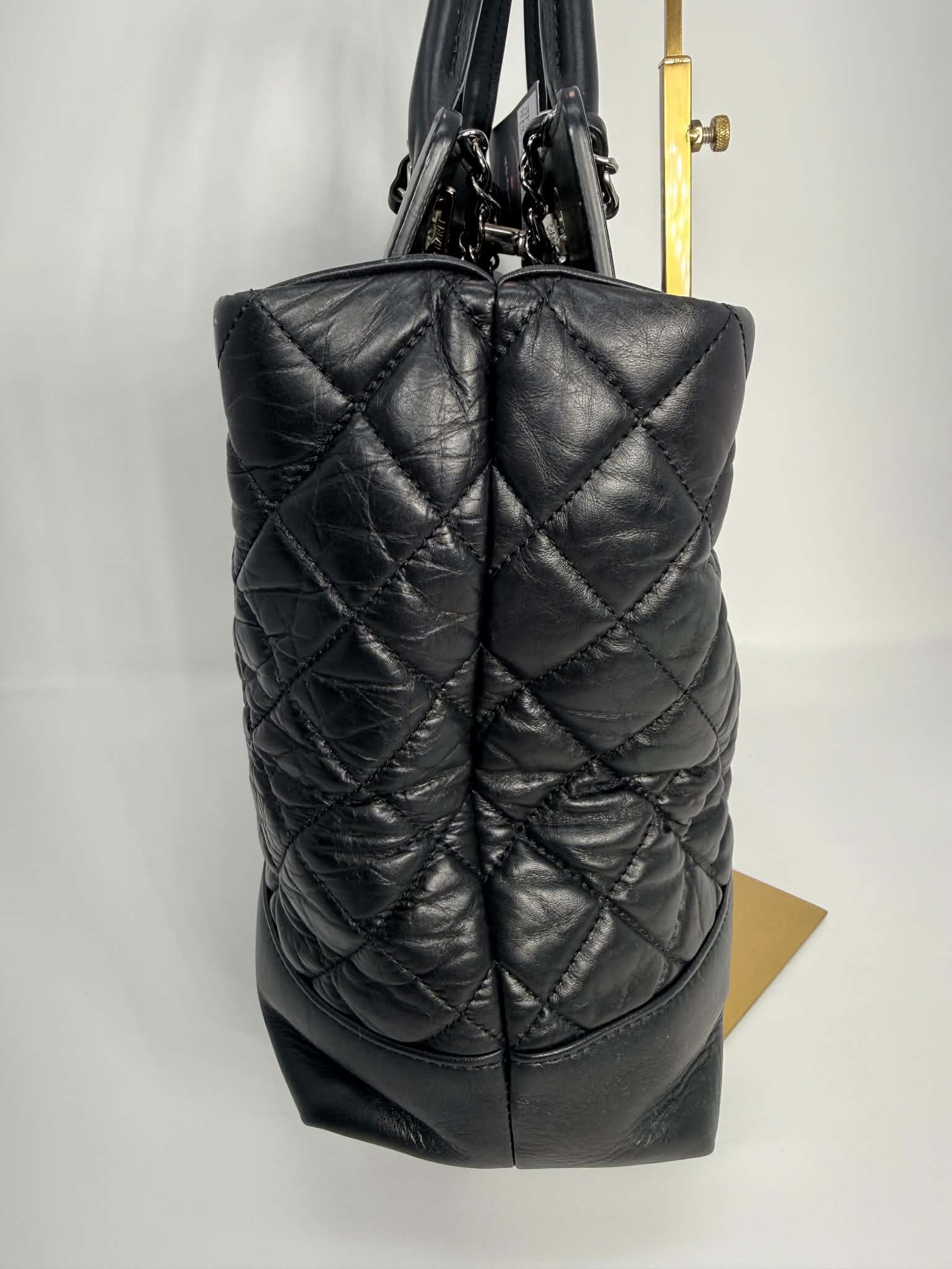 Chanel Aged Calfskin Quilted Be CC Tote Black