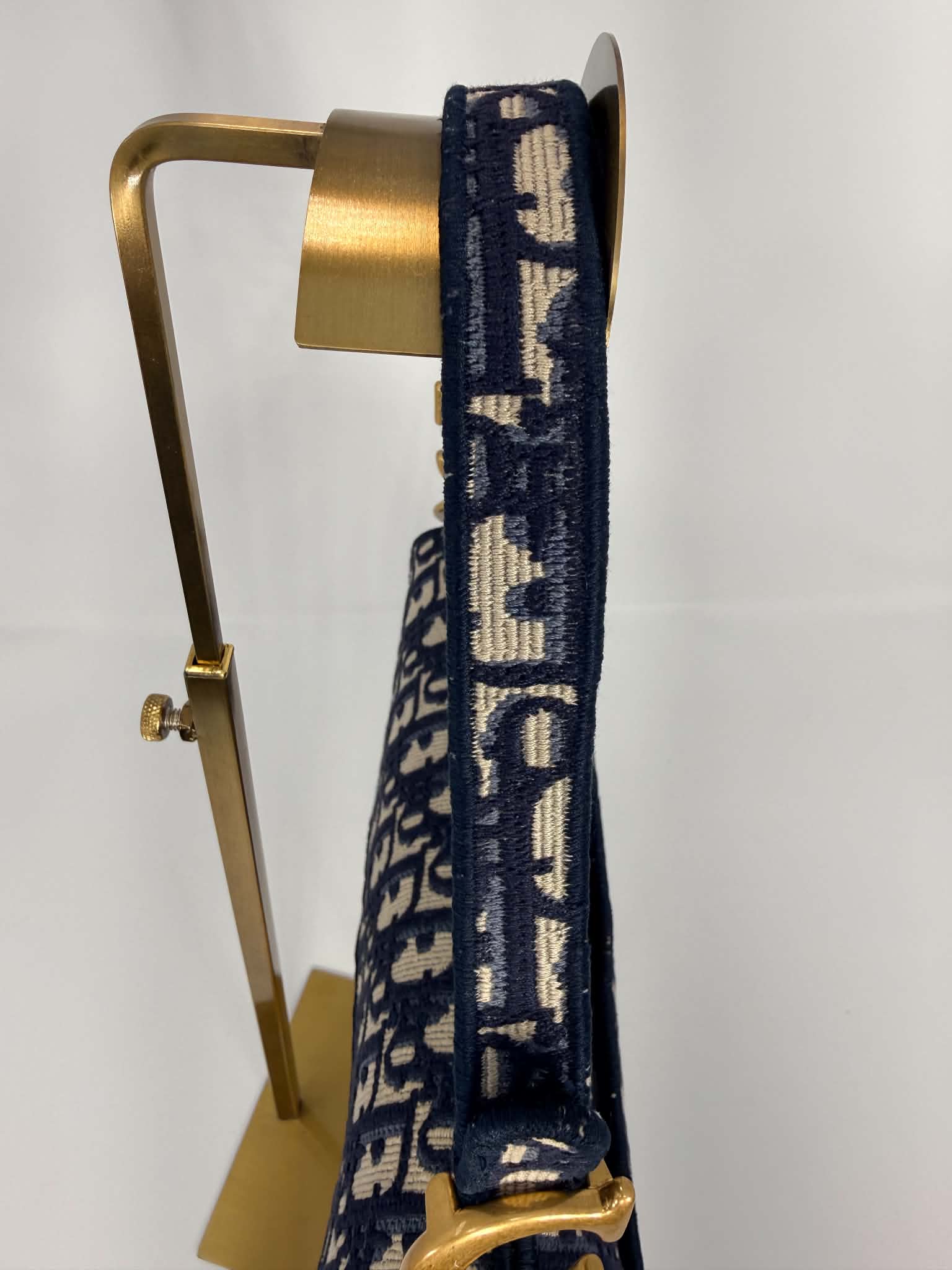 Christian Dior Oblique Embroidered Saddle Bag Navy