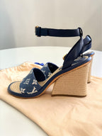 Louis Vuitton Monogram Denim Wedge Sandal 37 1/2