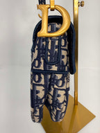 Christian Dior Oblique Embroidered Saddle Bag Navy