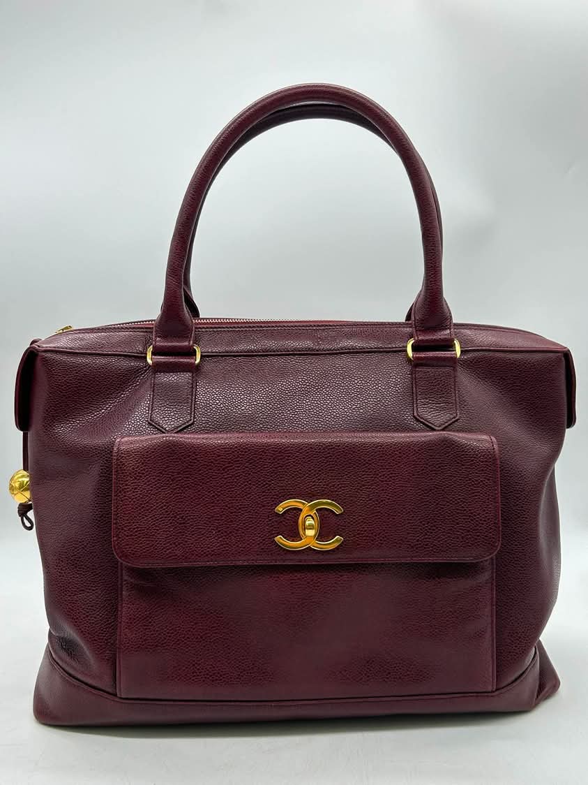 Chanel Vintage CC Pocket Tote Caviar Bordeaux