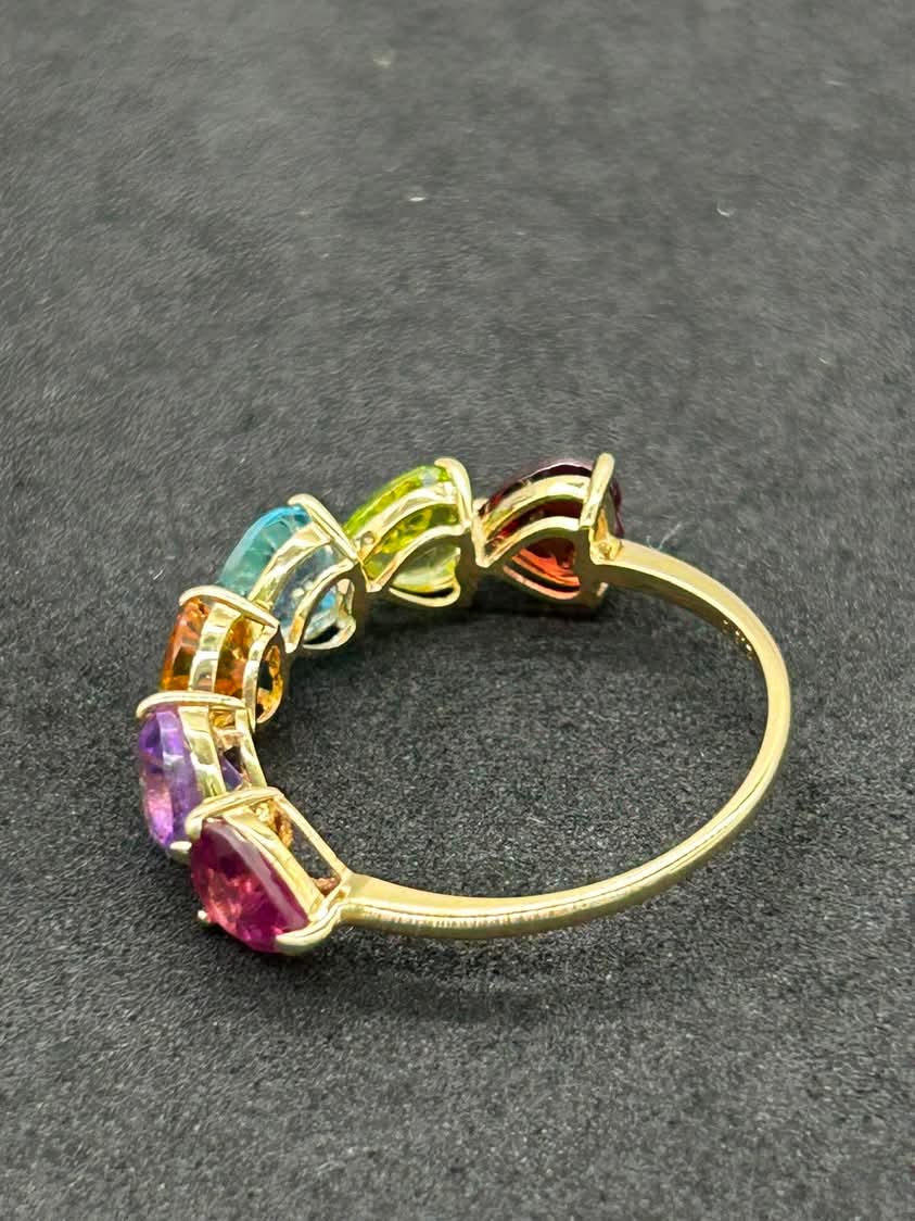 Multi-colored Gems 18K Yellow Gold Ring in Size 6