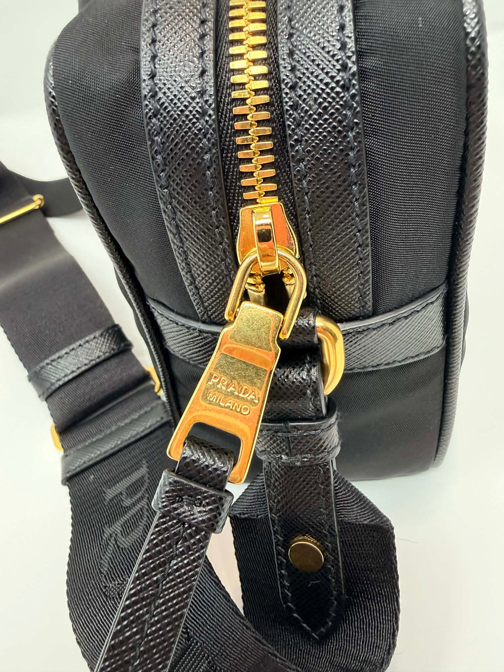 Prada Tessuto Nylon Camera Crossbody Bag Black