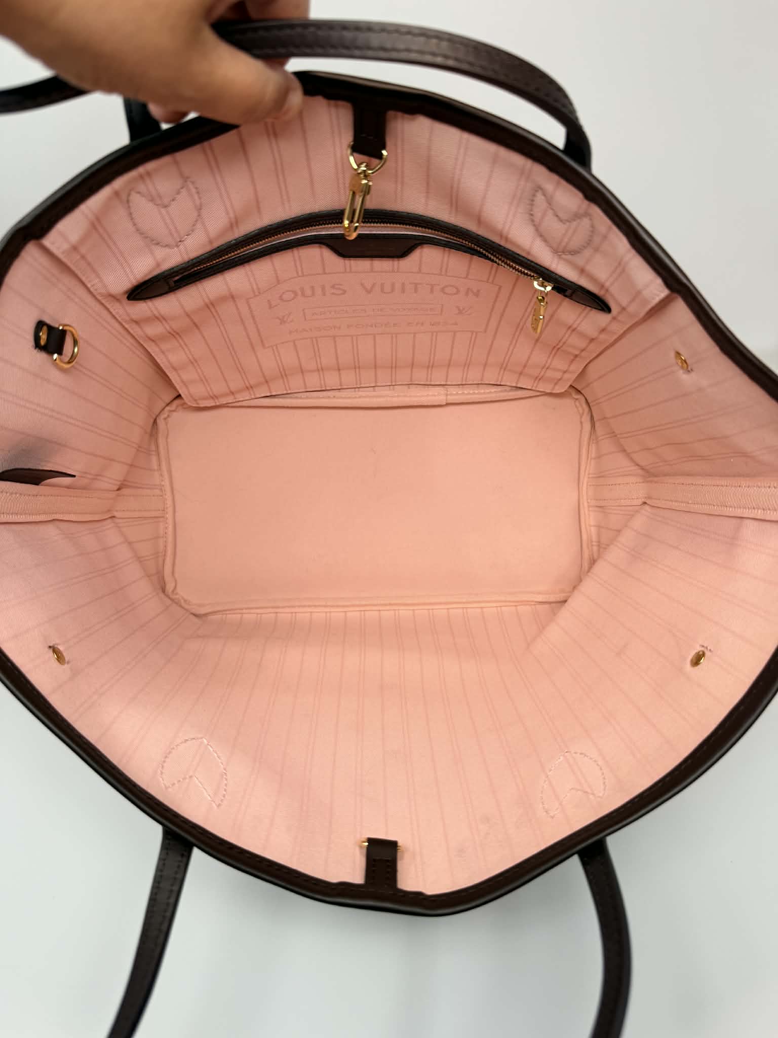 Louis Vuitton Neverfull MM Damier Ebene with Ballerina Pink Interior