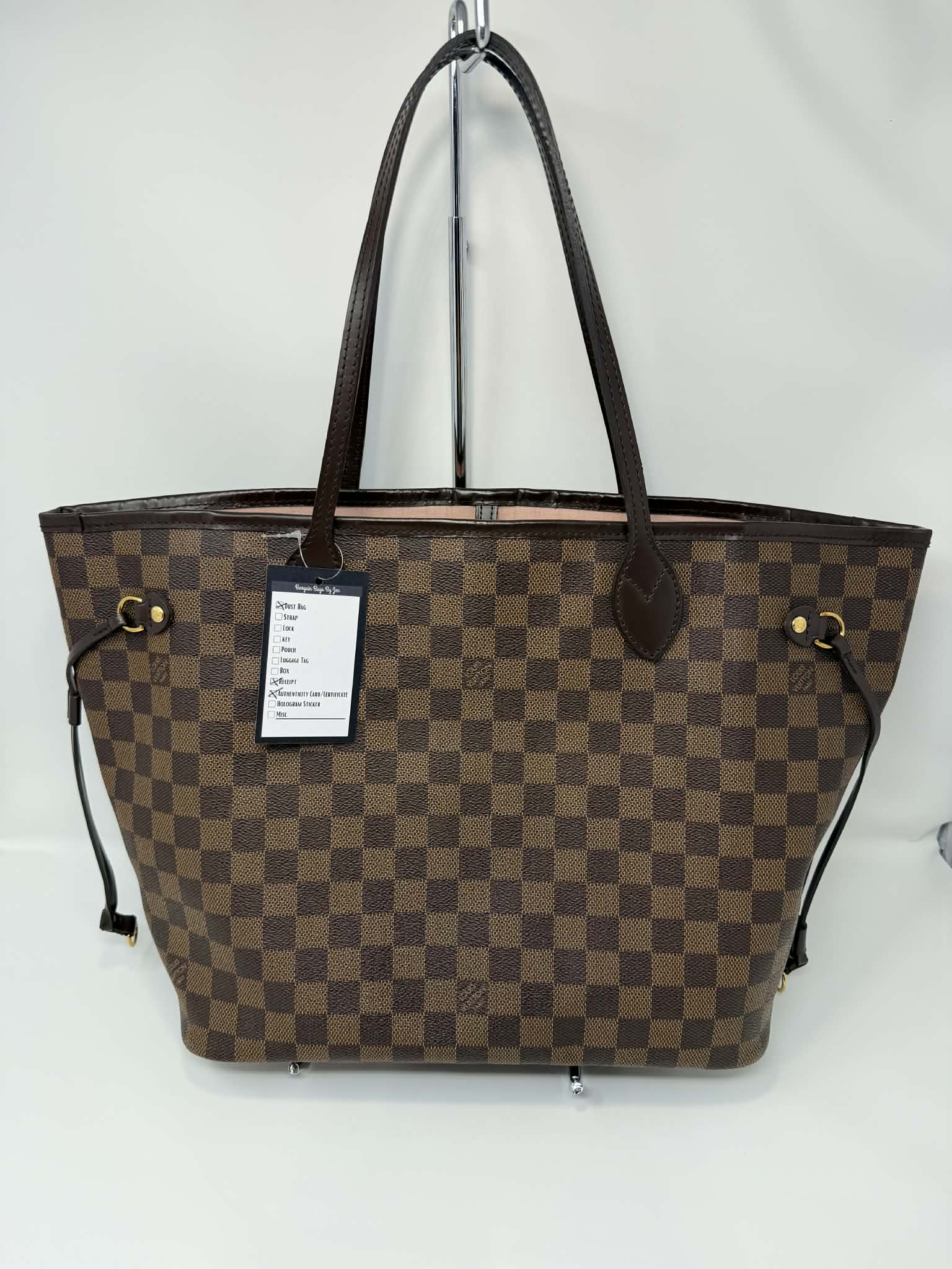 Louis Vuitton Damier Ebene Neverfull MM Ballerina Pink Interior