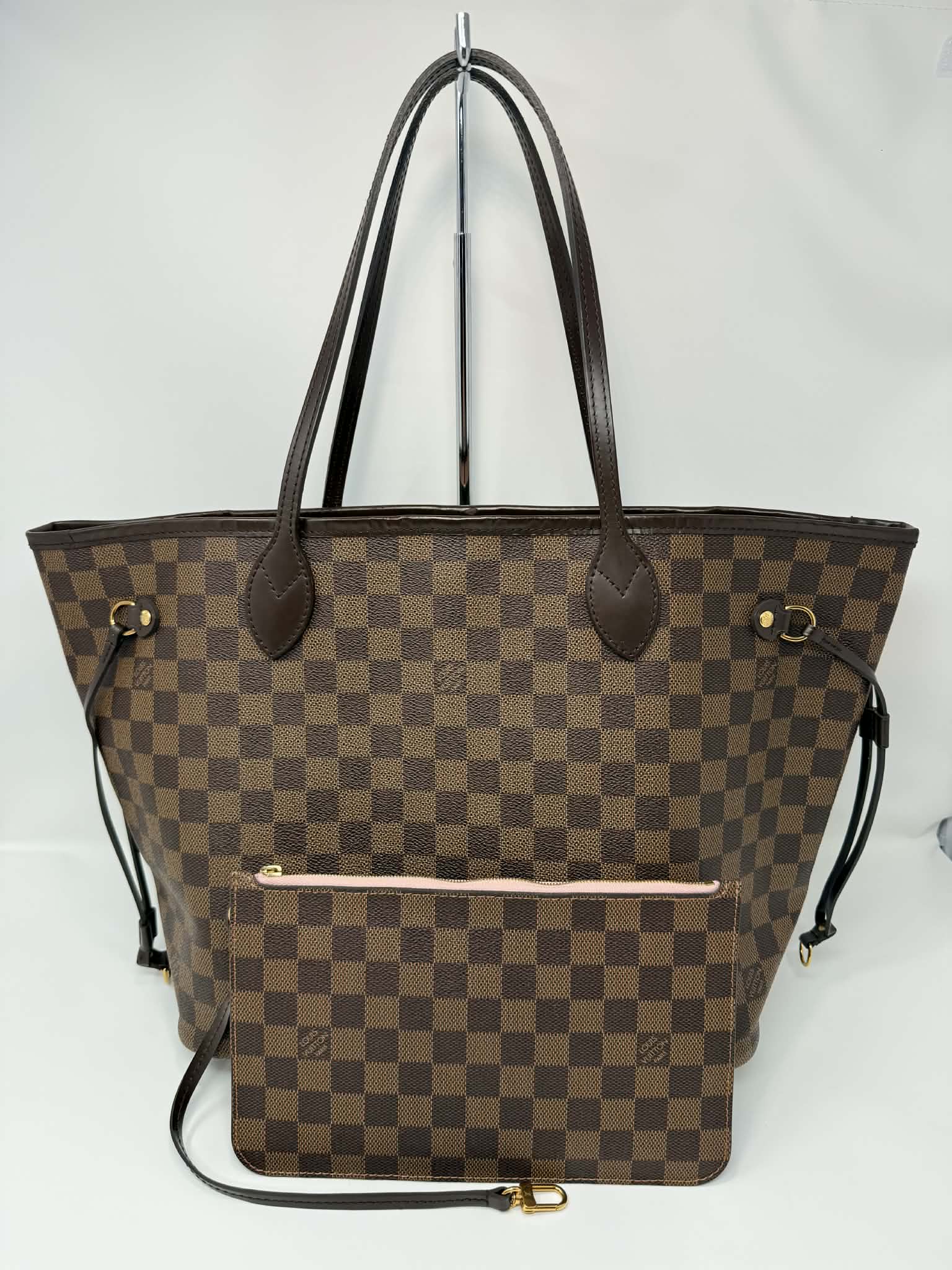 Louis Vuitton Damier Ebene Neverfull MM Ballerina Pink Interior