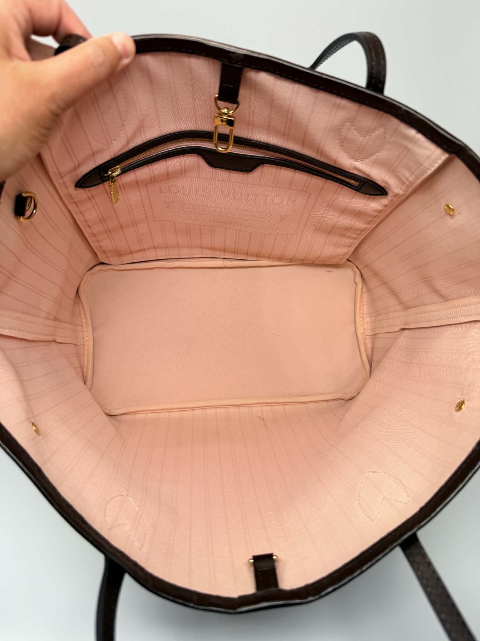 Louis Vuitton Damier Ebene Neverfull MM Ballerina Pink Interior