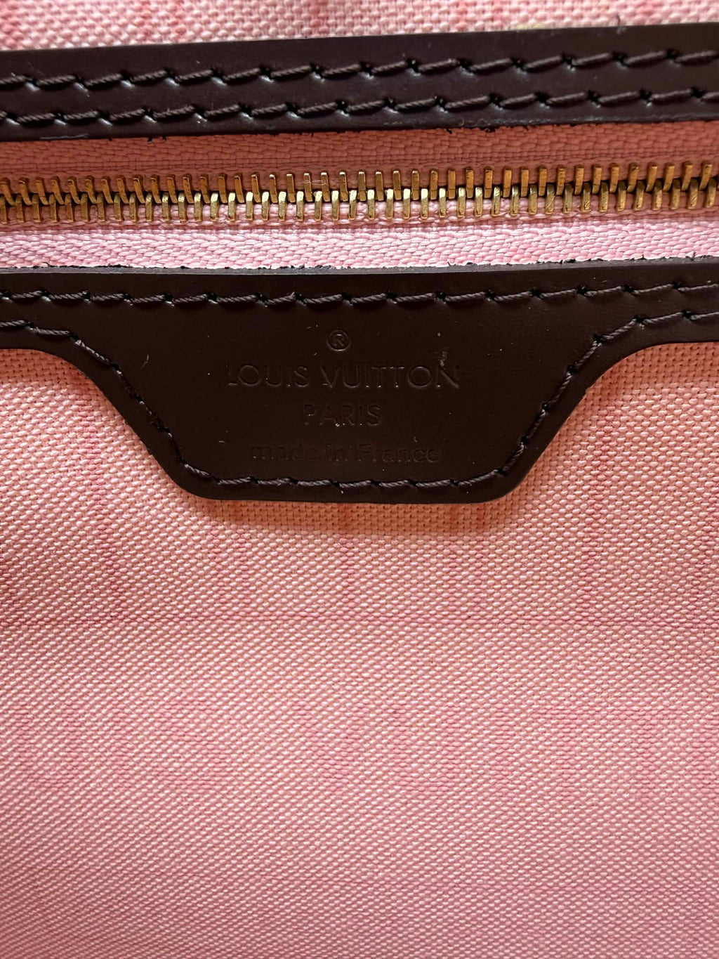 Louis Vuitton Damier Ebene Neverfull MM Ballerina Pink Interior