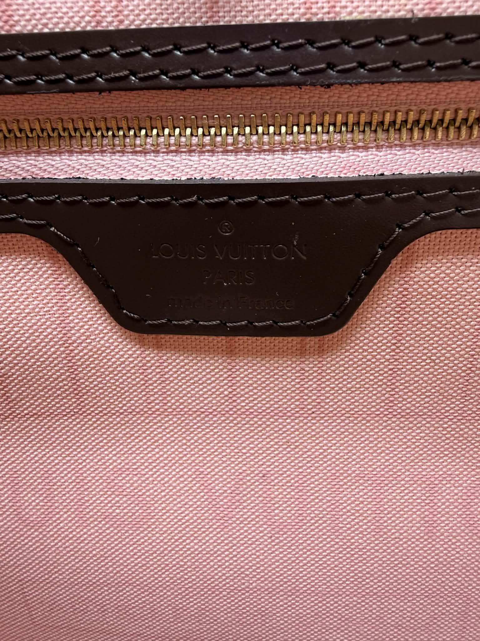 Louis Vuitton Damier Ebene Neverfull MM Ballerina Pink Interior