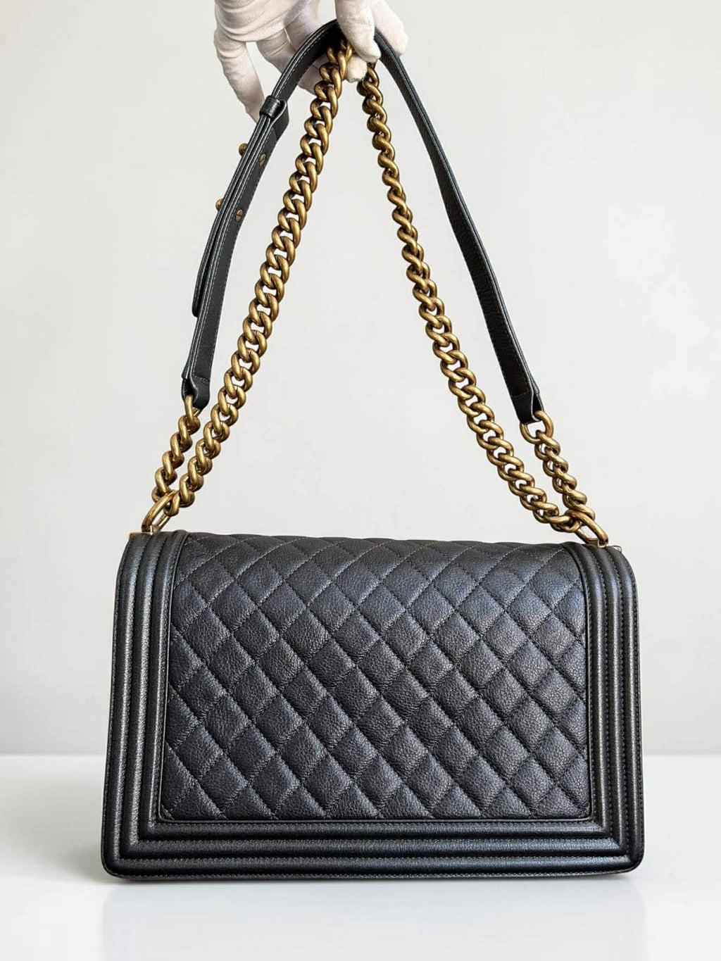 Chanel Leboy Metallic Navy Blue Quilted Leather Size 28