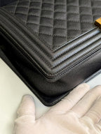 Chanel Leboy Metallic Navy Blue Quilted Leather Size 28