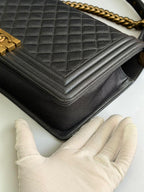 Chanel Leboy Metallic Navy Blue Quilted Leather Size 28