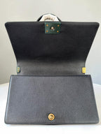 Chanel Leboy Metallic Navy Blue Quilted Leather Size 28