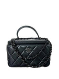 Chanel Lambskin Quilted Small Top Handle Vanity Case With Chain Black