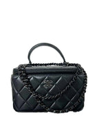 Chanel Lambskin Quilted Small Top Handle Vanity Case With Chain Black