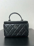 Chanel Lambskin Quilted Small Top Handle Vanity Case With Chain Black