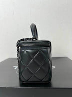 Chanel Lambskin Quilted Small Top Handle Vanity Case With Chain Black
