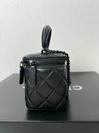 Chanel Lambskin Quilted Small Top Handle Vanity Case With Chain Black