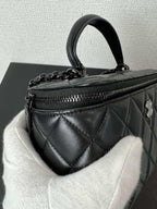 Chanel Lambskin Quilted Small Top Handle Vanity Case With Chain Black