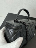 Chanel Lambskin Quilted Small Top Handle Vanity Case With Chain Black