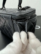 Chanel Lambskin Quilted Small Top Handle Vanity Case With Chain Black