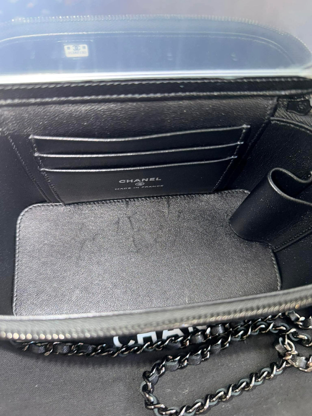 Chanel Lambskin Quilted Small Top Handle Vanity Case With Chain Black