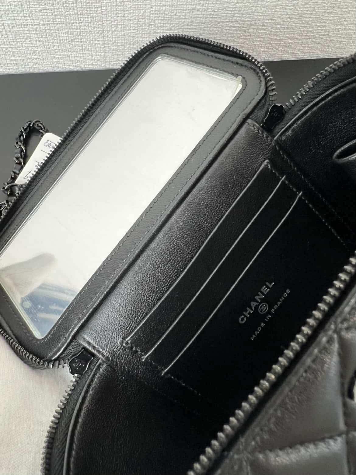 Chanel Lambskin Quilted Small Top Handle Vanity Case With Chain Black