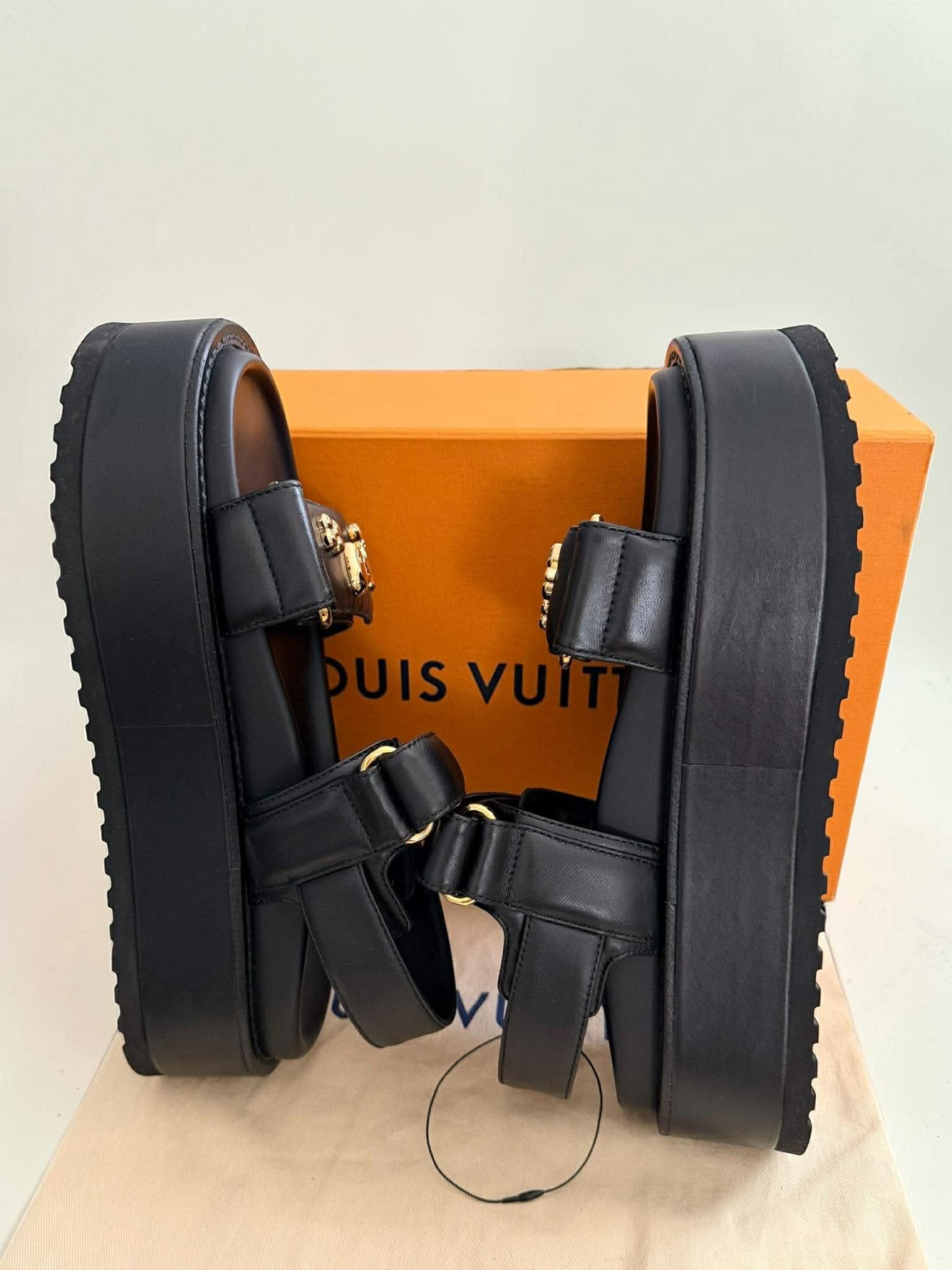 Louis Vuitton	Sunset Platform Comfort Sandal platform Black with Gold Charms