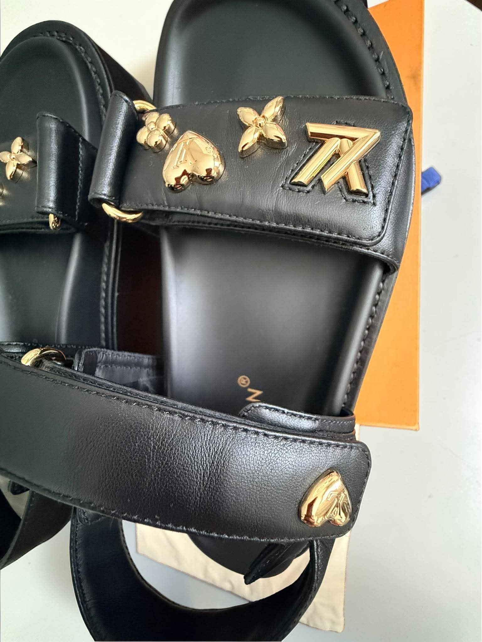 Louis Vuitton	Sunset Platform Comfort Sandal platform Black with Gold Charms