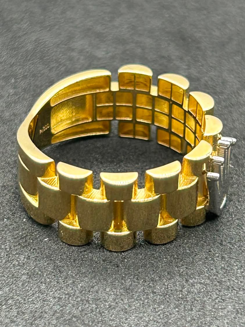 Bold Crown Ring- Two Tone 18k Yellow Gold Size 8