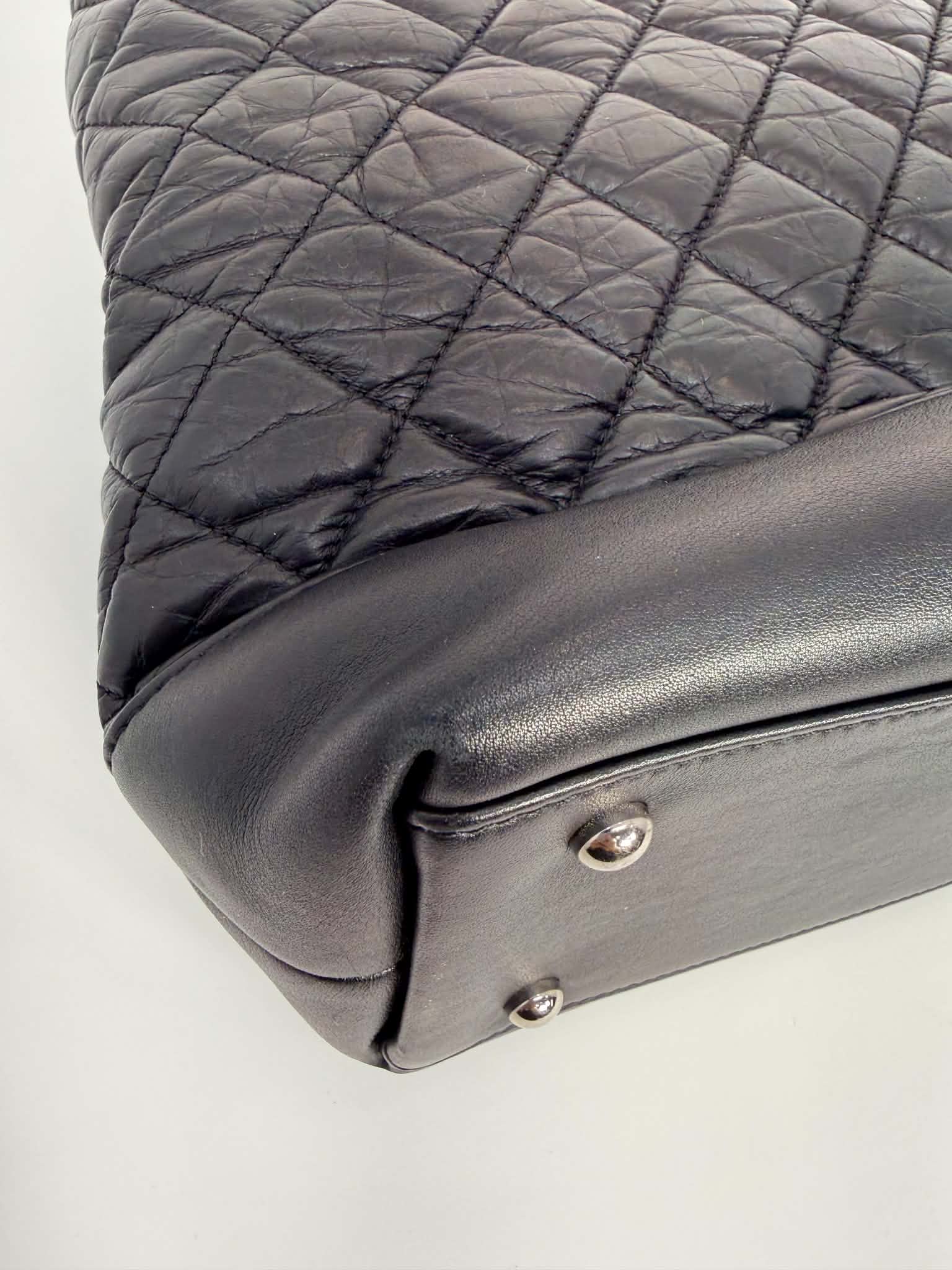 Chanel Aged Calfskin Quilted Be CC Tote Black