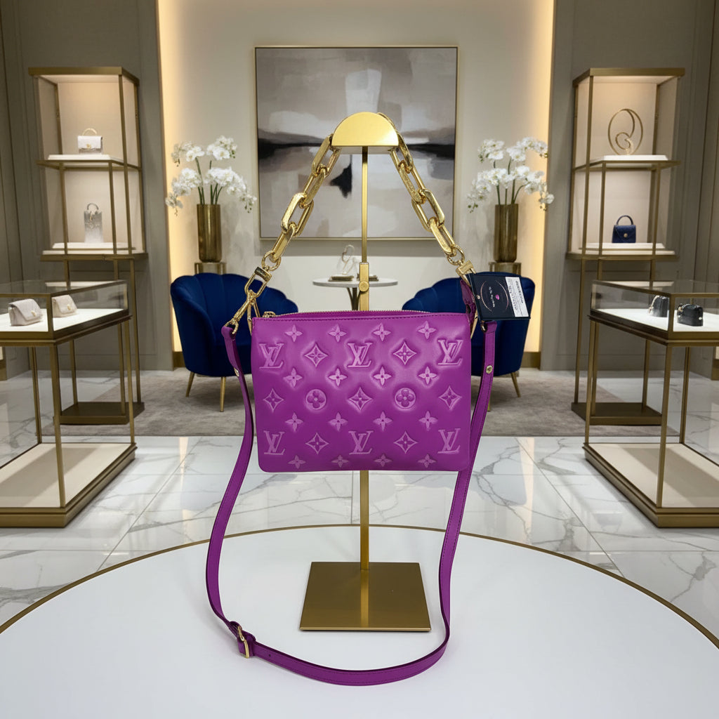 Louis Vuitton Lambskin Embossed Monogram Coussin BB Orchid