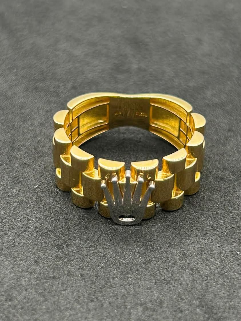 Bold Crown Ring- Two Tone 18k Yellow Gold Size 8