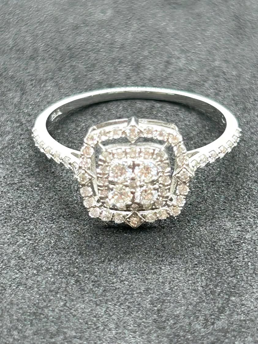 Square Cluster Diamond and 18K White Gold